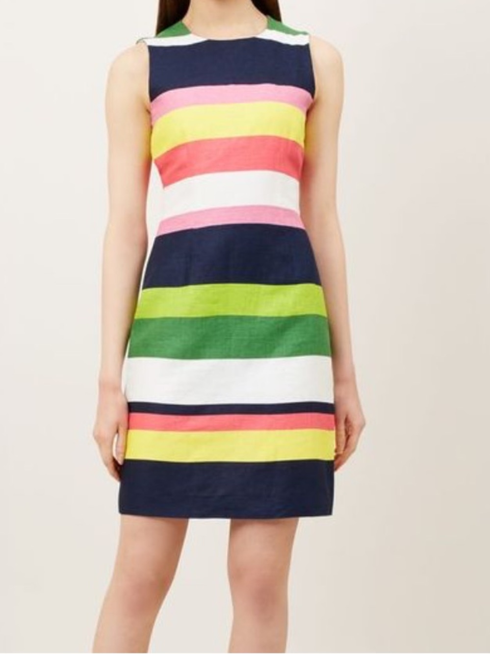 Hobbs London colorblock colorful striped sleeveless linen midi dress
